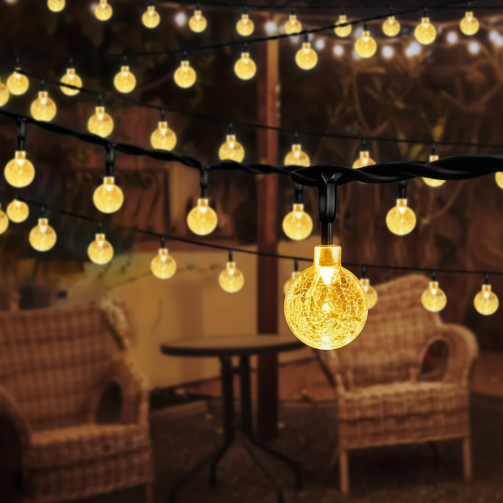 Solar LED lichtsnoer 20 lampjes warmwit tuin terras balkon tuinverlichting op zonne-energie duurzaam sfeer | Sansoti