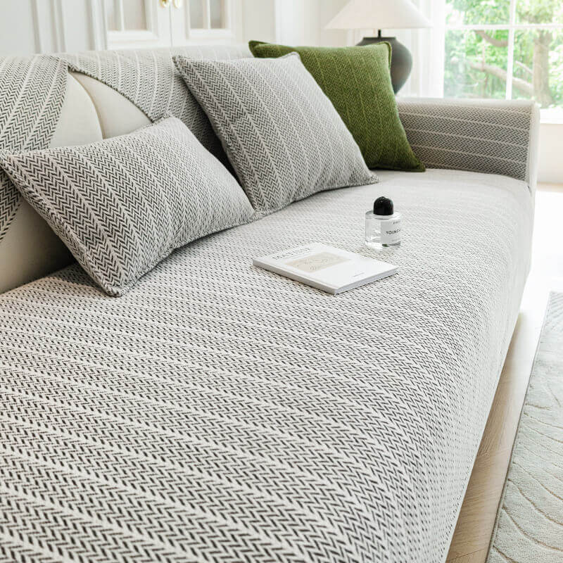 Chenille Bankhoes Visgraatpatroon Krasbestendig Elastisch 70-240 cm 1-Persoons tot Kingsize Zitbank Beschermer | Sansoti