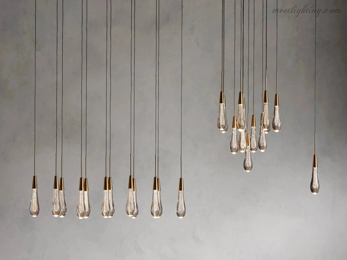 Wisząca lampa LED z nakrapianego szkła w kształcie kropli, ściemniana, regulowana, mosiądz, brąz, nikiel, do jadalni i salonu, nowoczesna | Sansoti