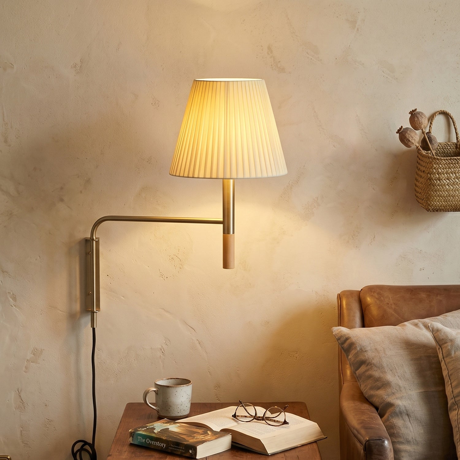 Verstelbare Wandlamp met Zwenkarm – Moderne Design Leeslamp met Handgebreide Perkament of Geplisseerde Kap | Sansoti
