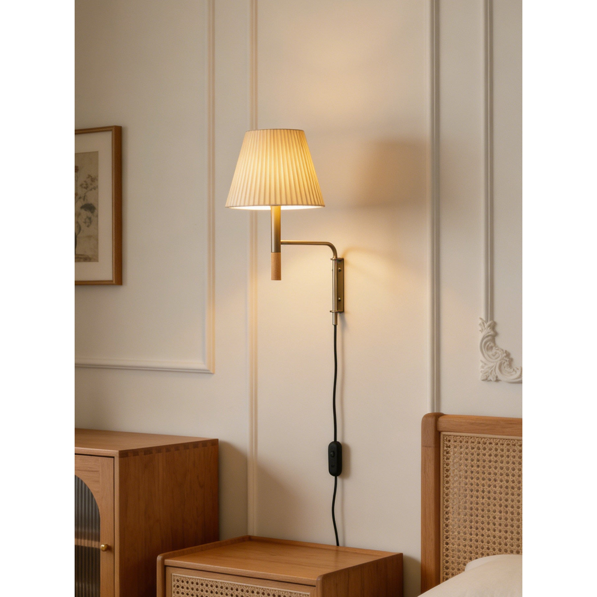 Verstelbare Wandlamp met Zwenkarm – Moderne Design Leeslamp met Handgebreide Perkament of Geplisseerde Kap | Sansoti
