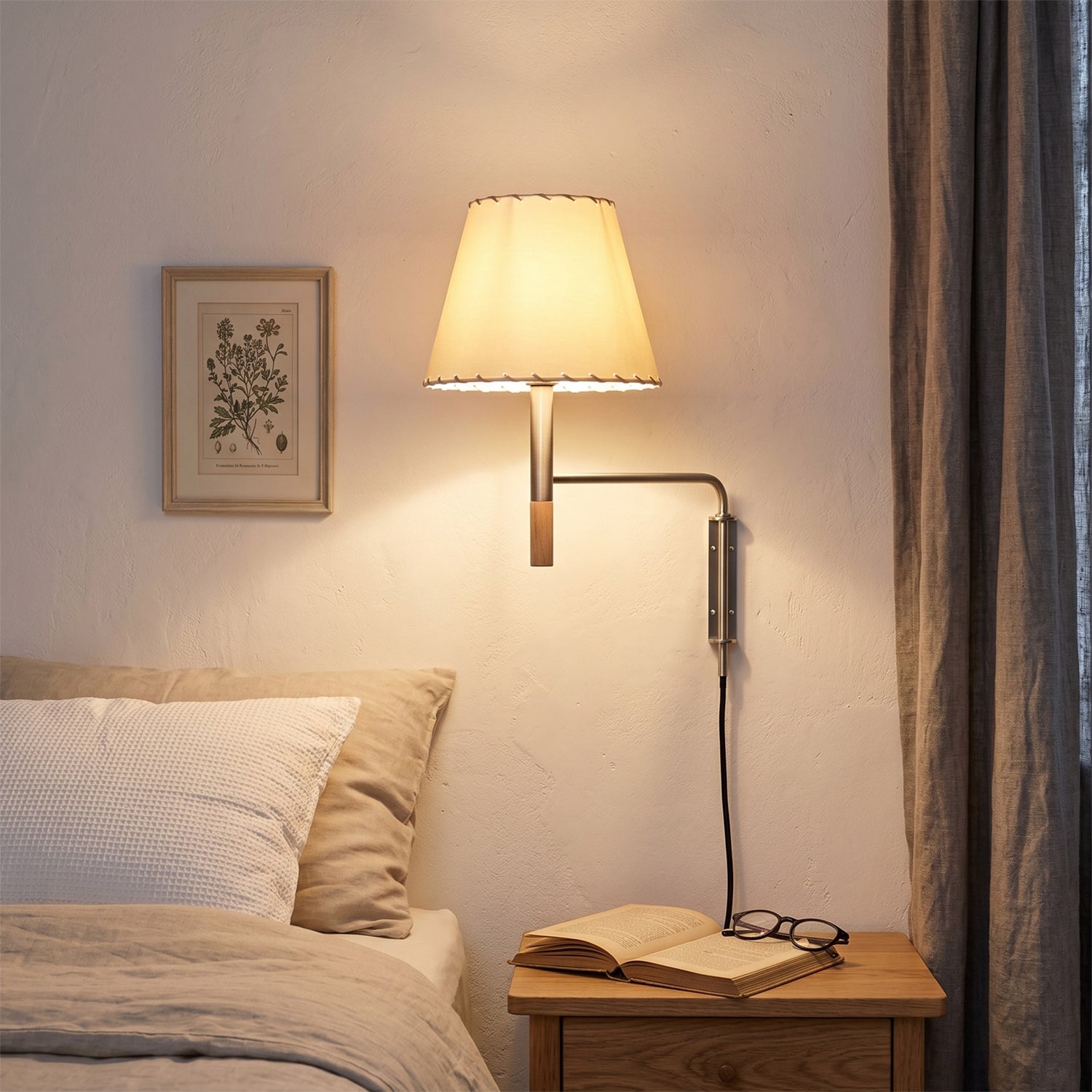 Verstelbare Wandlamp met Zwenkarm – Moderne Design Leeslamp met Handgebreide Perkament of Geplisseerde Kap | Sansoti