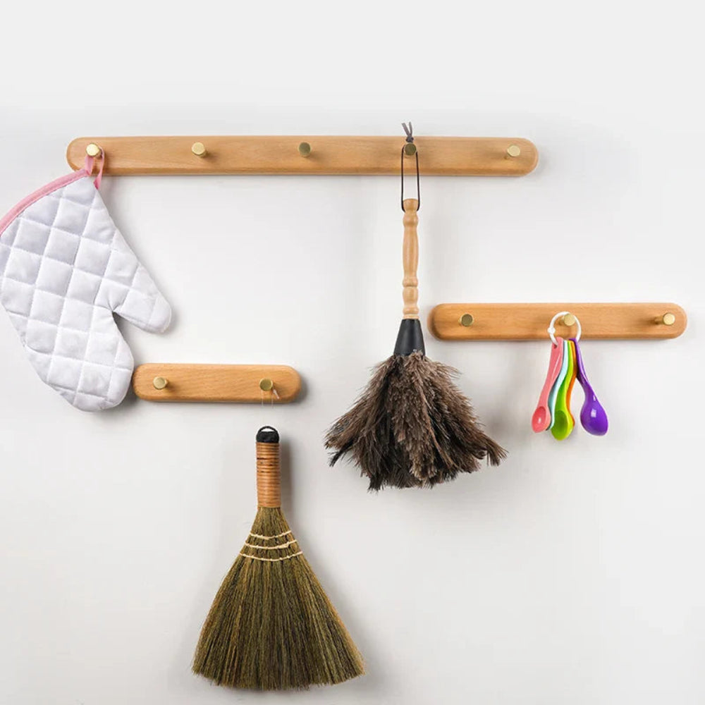 Houten Kapstok Wand Messing Haken 3 Haaks Beukenhout Zwart Walnoot Entree Slaapkamer Badkamer Jassen Tassen Sleutels Ophangen | Sansoti