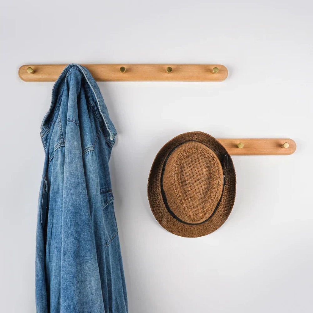 Houten Kapstok Wand Messing Haken 3 Haaks Beukenhout Zwart Walnoot Entree Slaapkamer Badkamer Jassen Tassen Sleutels Ophangen | Sansoti