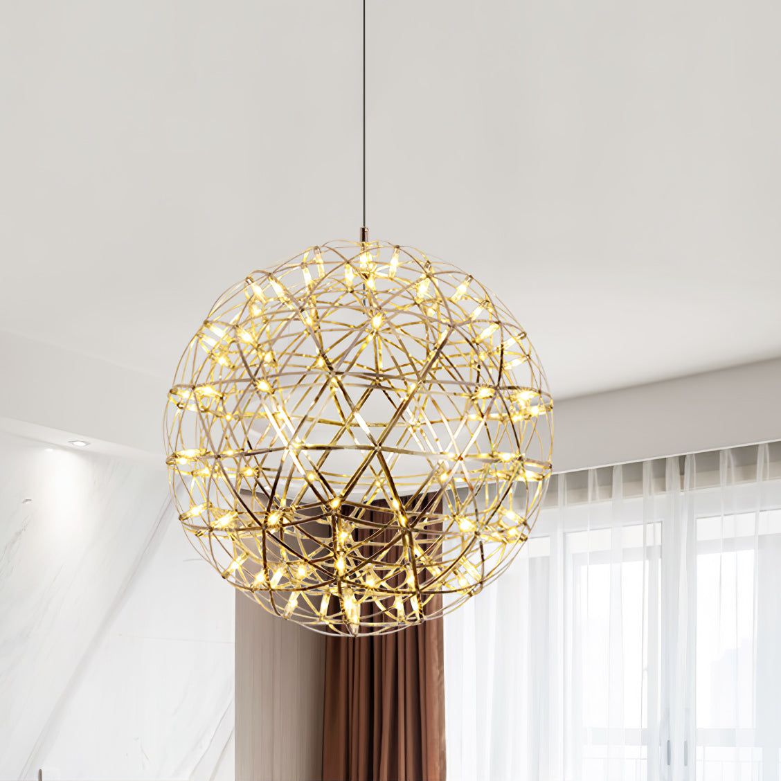 LED Hanglamp Bol Zilver Sfeerverlichting Moderne Lichtbol met Dimbare Lichtpunten Transparante Kristalbol Decoratief Scandinavisch Warm Wit Industrieel Design Interieurlamp | Sansoti
