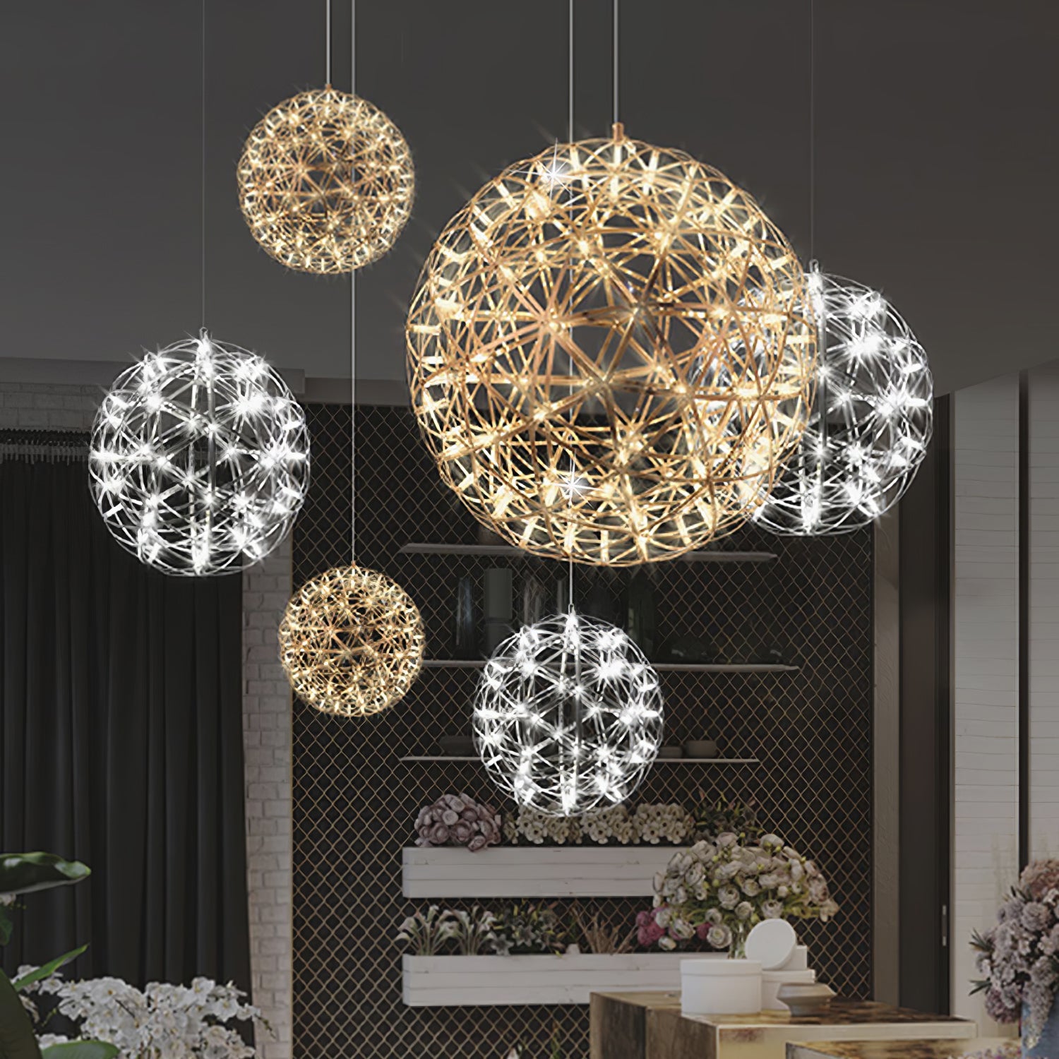 LED Hanglamp Bol Zilver Sfeerverlichting Moderne Lichtbol met Dimbare Lichtpunten Transparante Kristalbol Decoratief Scandinavisch Warm Wit Industrieel Design Interieurlamp | Sansoti