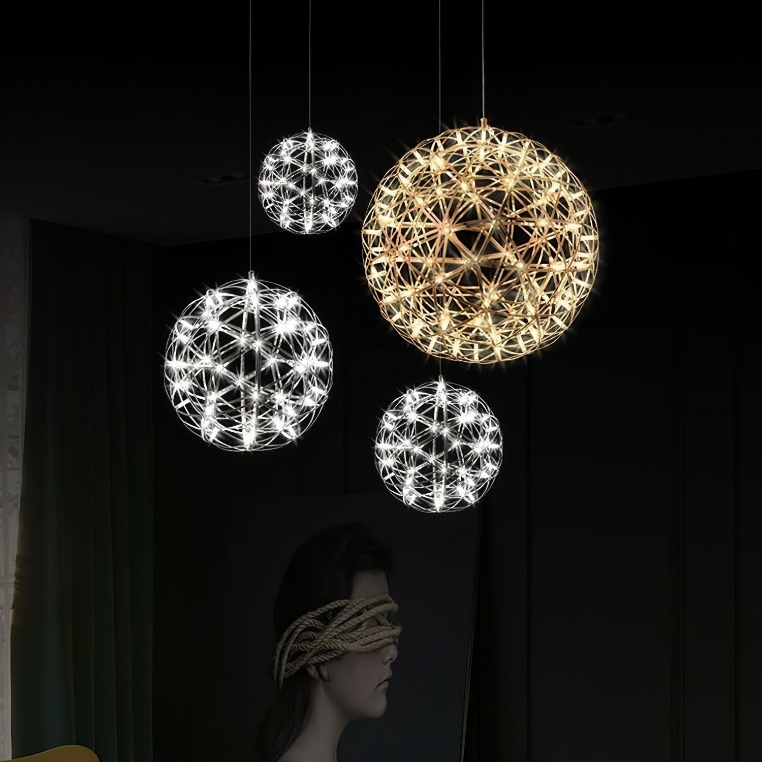 LED Hanglamp Bol Zilver Sfeerverlichting Moderne Lichtbol met Dimbare Lichtpunten Transparante Kristalbol Decoratief Scandinavisch Warm Wit Industrieel Design Interieurlamp | Sansoti