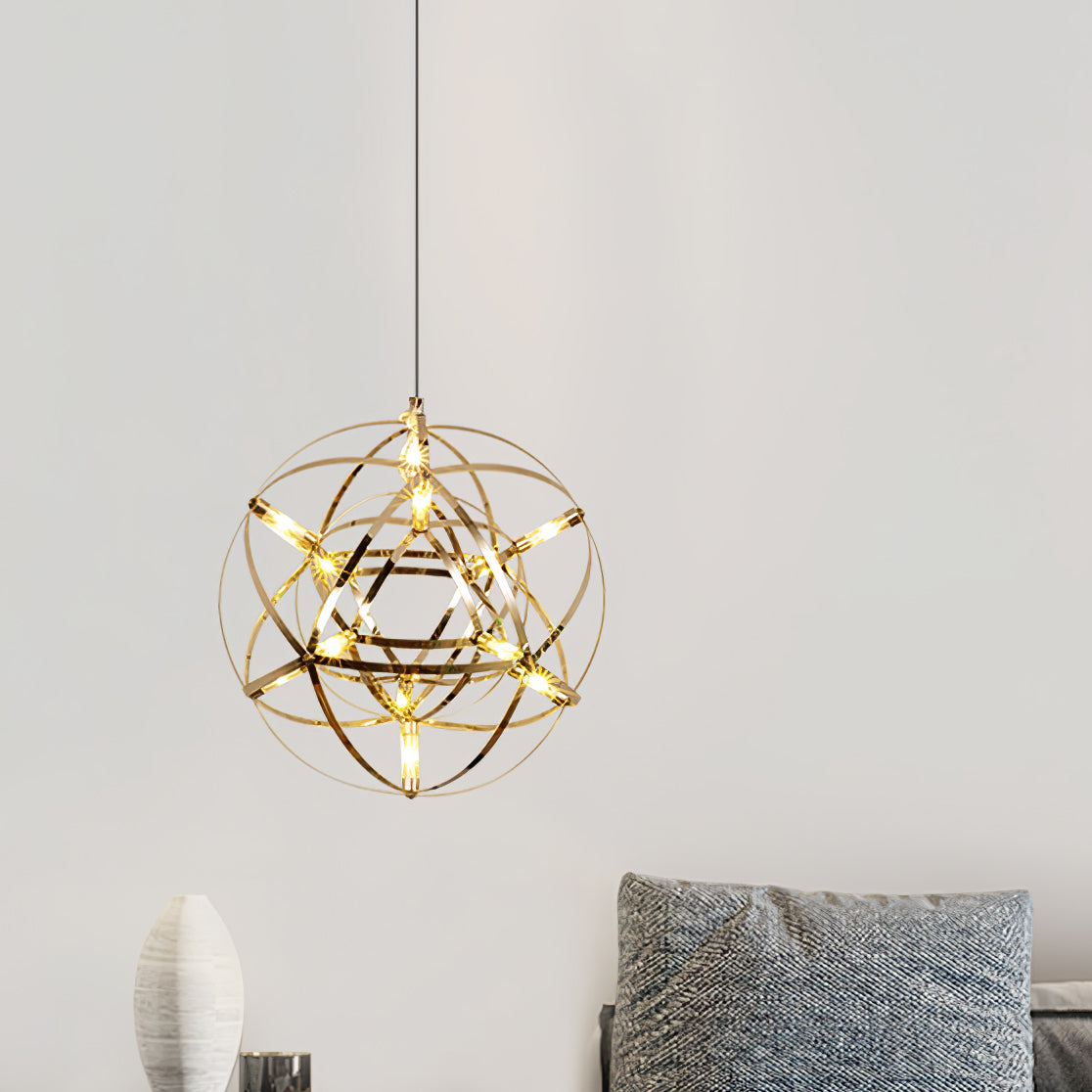 LED Hanglamp Bol Zilver Sfeerverlichting Moderne Lichtbol met Dimbare Lichtpunten Transparante Kristalbol Decoratief Scandinavisch Warm Wit Industrieel Design Interieurlamp | Sansoti