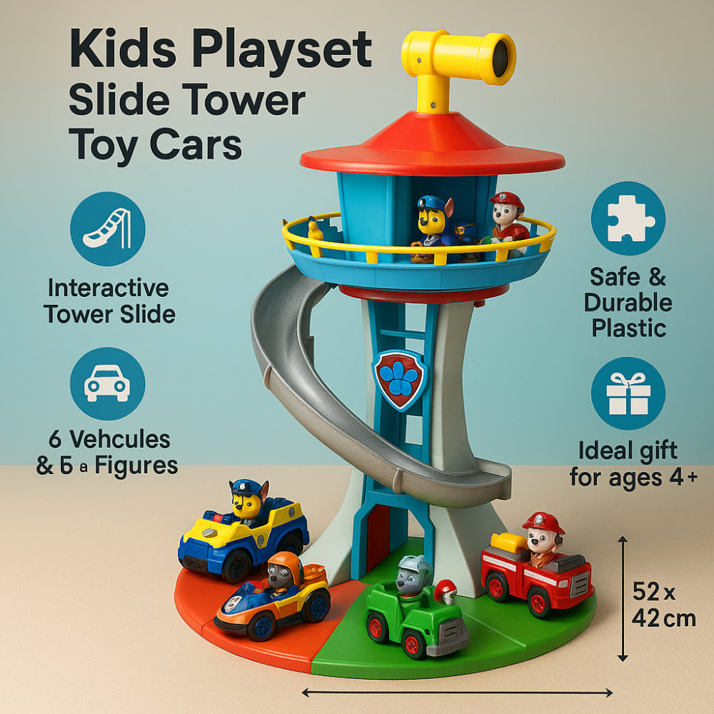 Speeltoren met Glijbaan en Auto's Interactief Kinderspeelgoed Motoriek Rollenspel Educatief Speelset voor Binnen vanaf 4 Jaar | Sansoti