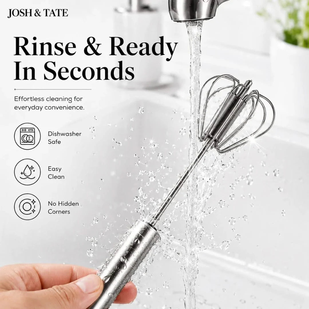 Hand Whisk with Self-Rotating Mechanism Stainless Steel 27cm Professional Kitchen Tool for Eggs Whipped Cream and Sauces | Sansoti