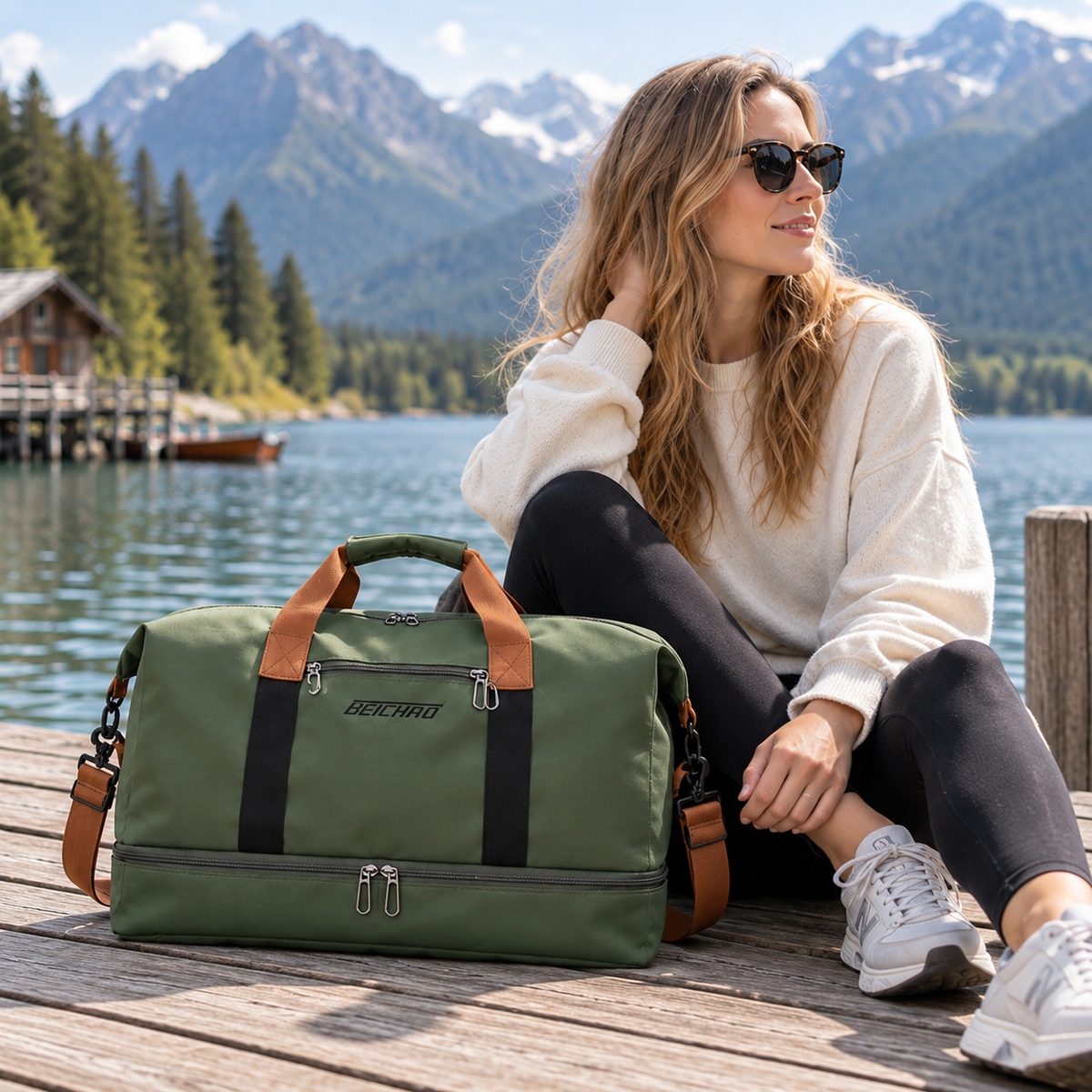 Sporttas met Schoenenvak en Natte-Droge Scheiding 46x25x28cm Oxford Stof Trolley Bevestiging Gym Fitness | Sansoti