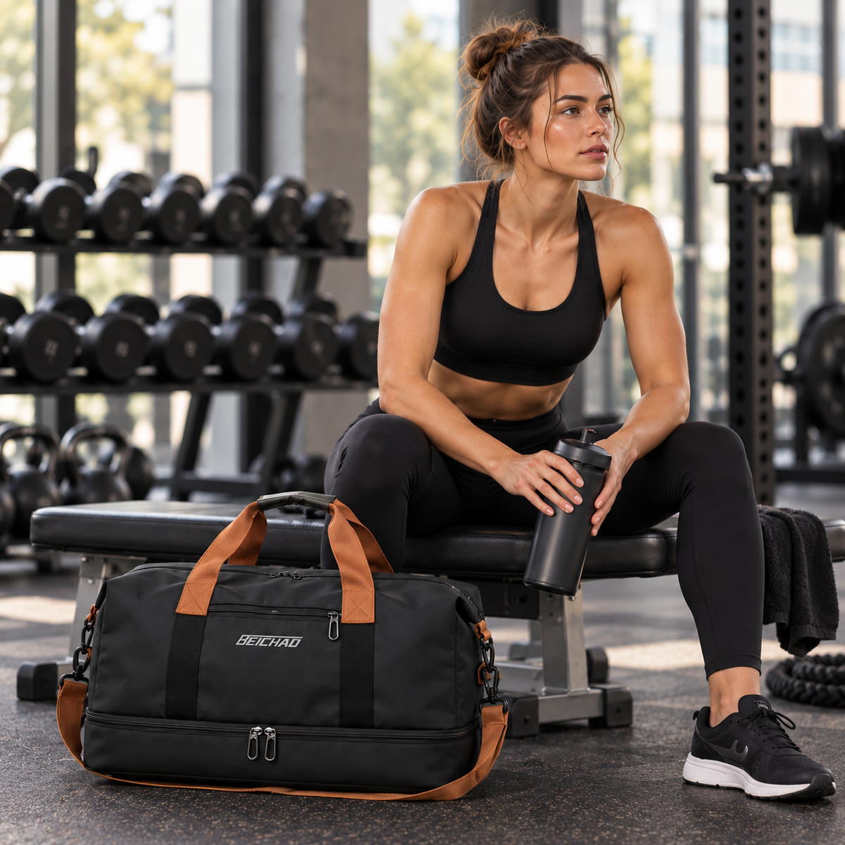 Sporttas met Schoenenvak en Natte-Droge Scheiding 46x25x28cm Oxford Stof Trolley Bevestiging Gym Fitness | Sansoti