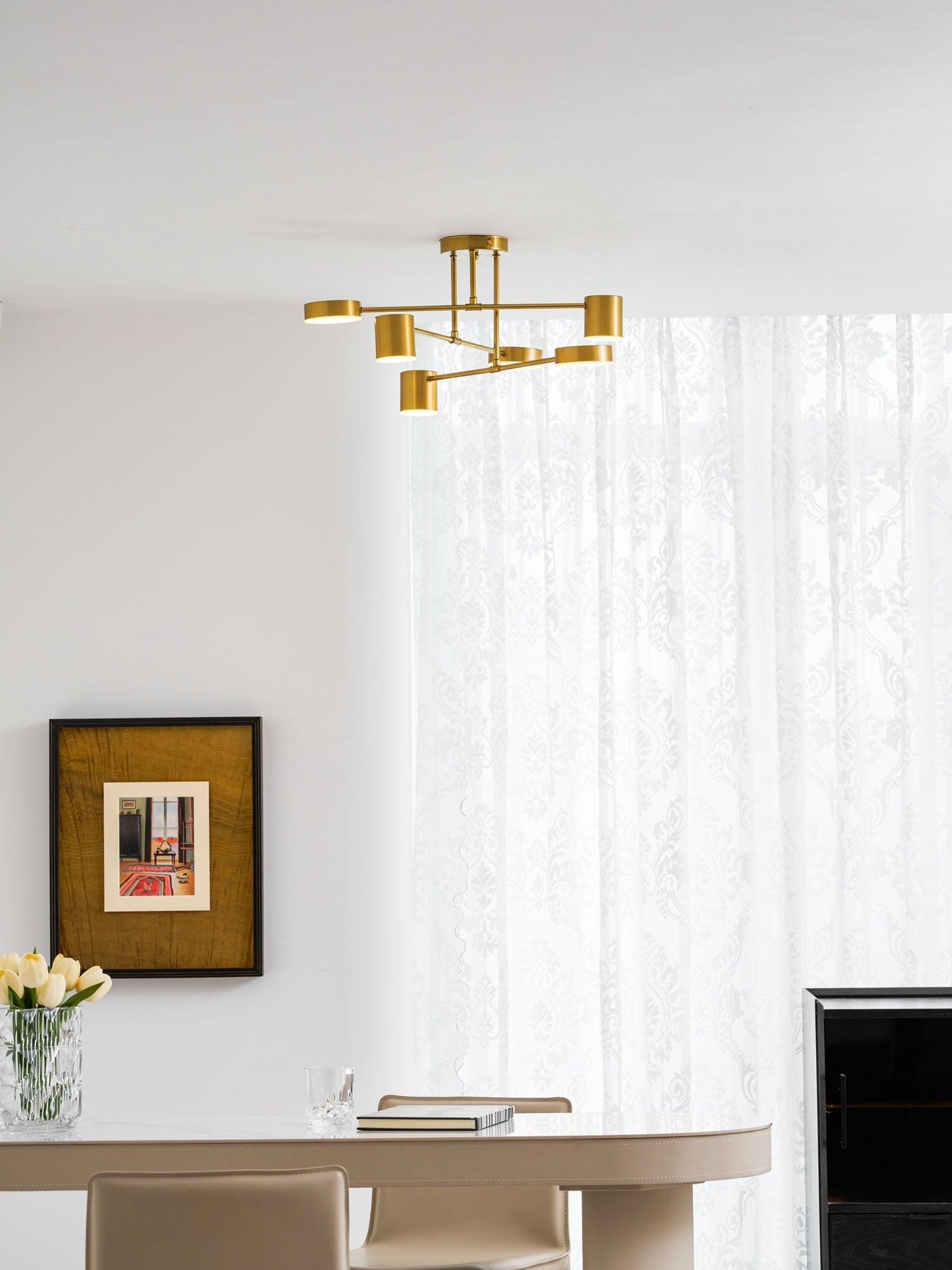 Sputnik Plafondlamp 6-armen LED Metalen Frame Ø57cm Goud Zwart Wit 36W dimbaar Mid-Century Scandinavische eetkamer woonkamer entree modern design | Sansoti