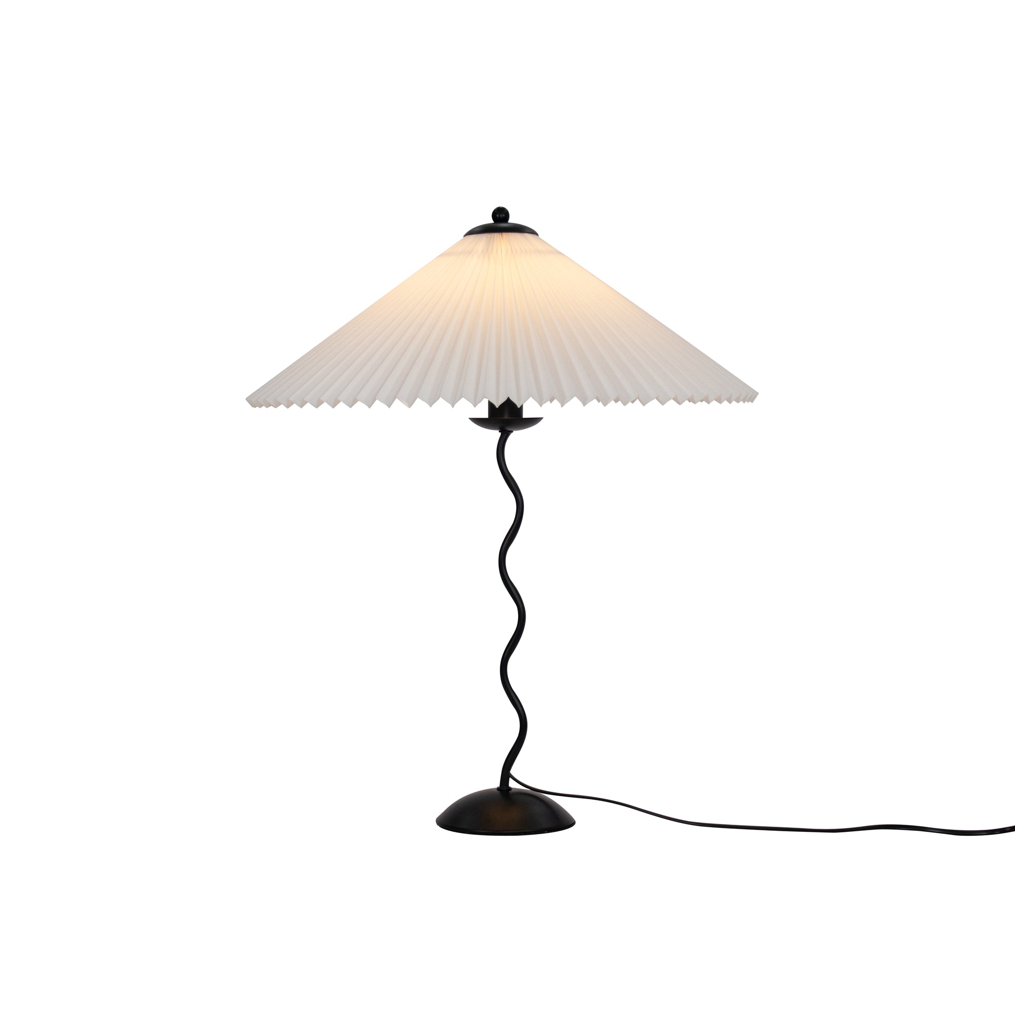 Tafellamp met Golvende Voet en Geplooide Kap – Scandinavisch Accent voor Woonkamer, Gang of Slaapkamer | Zwarte Basis met Beige, Witte, Donkergroene of Zwarte Stoffen Kap | E14 Fitting | Dimbaar met Drukknop | Sansoti