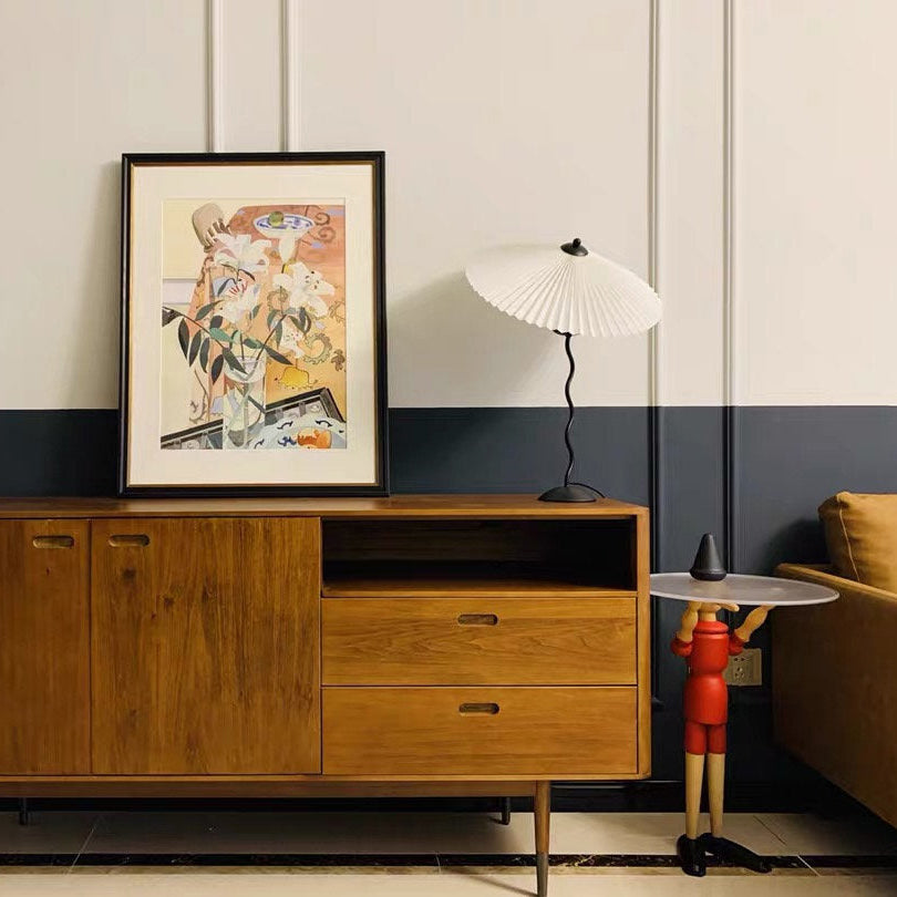 Tafellamp met Golvende Voet en Geplooide Kap – Scandinavisch Accent voor Woonkamer, Gang of Slaapkamer | Zwarte Basis met Beige, Witte, Donkergroene of Zwarte Stoffen Kap | E14 Fitting | Dimbaar met Drukknop | Sansoti