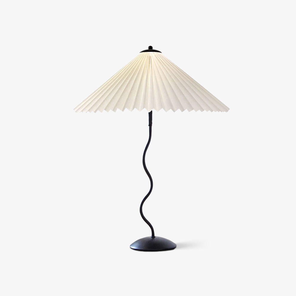 Tafellamp met Golvende Voet en Geplooide Kap – Scandinavisch Accent voor Woonkamer, Gang of Slaapkamer | Zwarte Basis met Beige, Witte, Donkergroene of Zwarte Stoffen Kap | E14 Fitting | Dimbaar met Drukknop | Sansoti