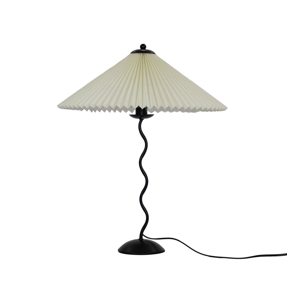 Tafellamp met Golvende Voet en Geplooide Kap – Scandinavisch Accent voor Woonkamer, Gang of Slaapkamer | Zwarte Basis met Beige, Witte, Donkergroene of Zwarte Stoffen Kap | E14 Fitting | Dimbaar met Drukknop | Sansoti