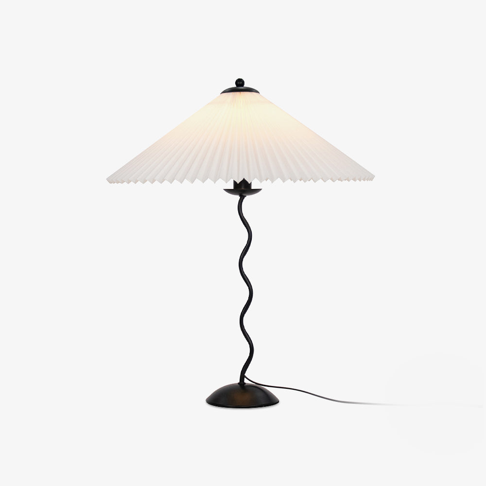 Tafellamp met Golvende Voet en Geplooide Kap – Scandinavisch Accent voor Woonkamer, Gang of Slaapkamer | Zwarte Basis met Beige, Witte, Donkergroene of Zwarte Stoffen Kap | E14 Fitting | Dimbaar met Drukknop | Sansoti