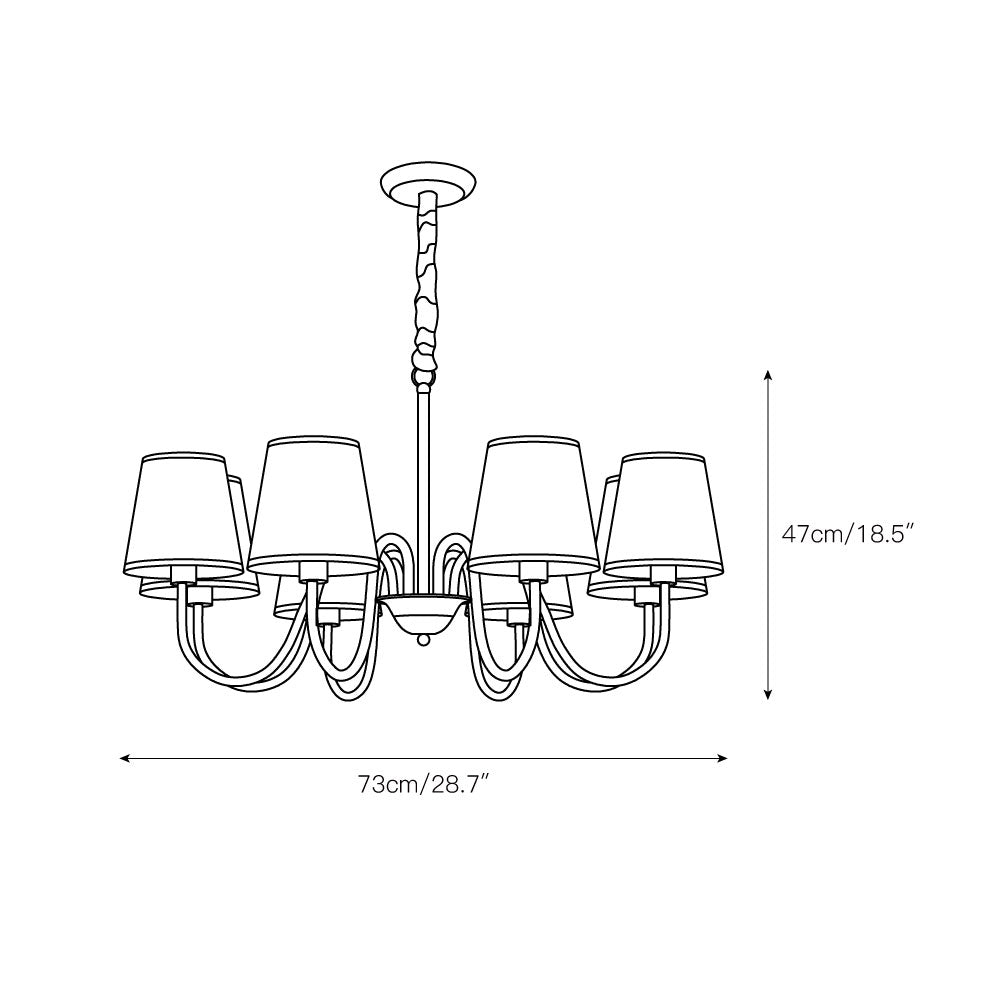Klassischer Stoff-Kronleuchter mit Messingrahmen, mehreren Leuchtstellen und elegantem weißen Design für das Wohnzimmer | Sansoti