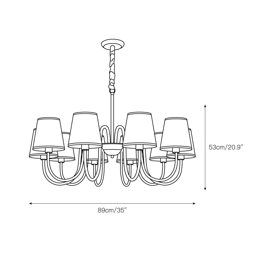 Klassischer Stoff-Kronleuchter mit Messingrahmen, mehreren Leuchtstellen und elegantem weißen Design für das Wohnzimmer | Sansoti
