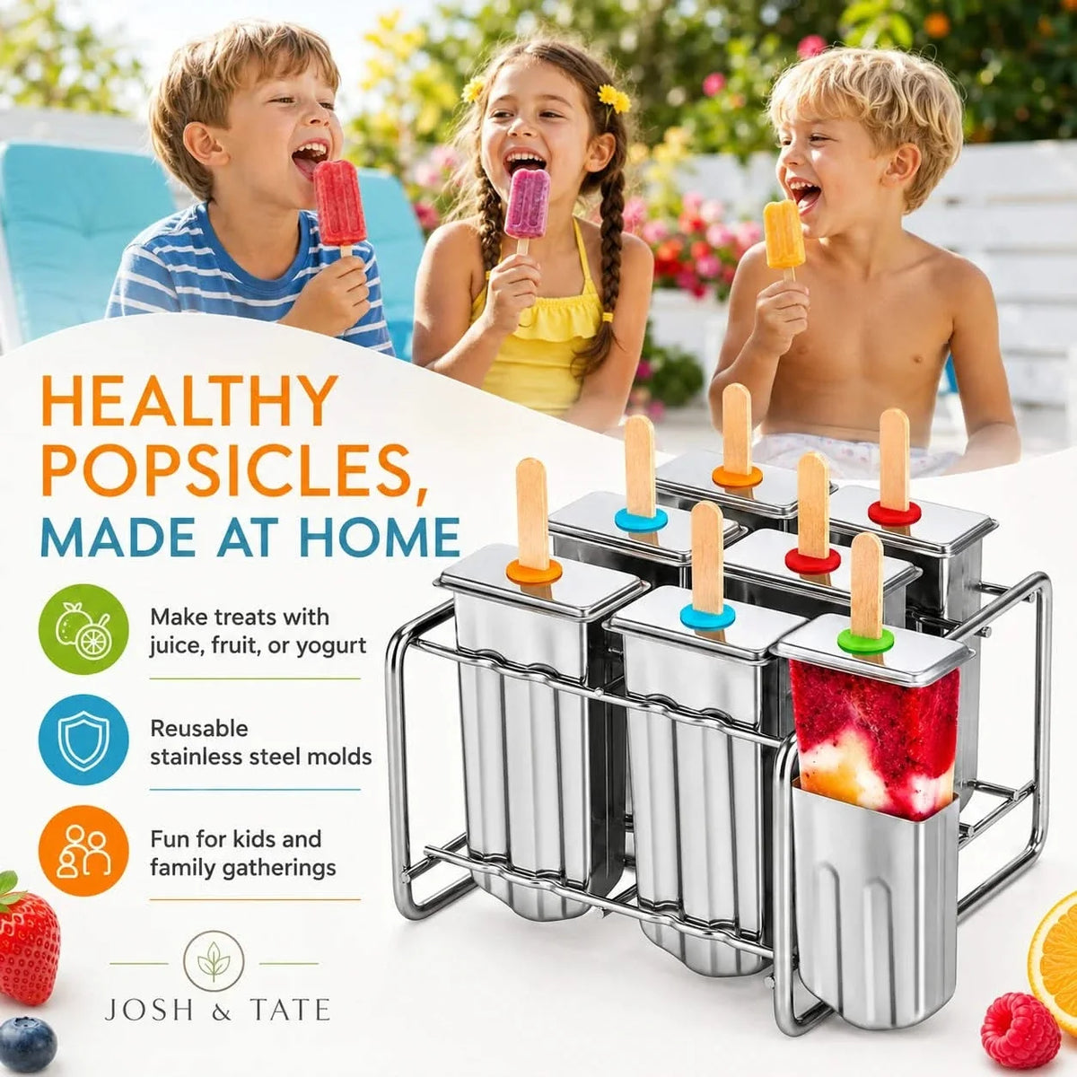 Stainless Steel Ice Pop Mold Set with Holder for Healthy Homemade Ice Pops for Children, Reusable, Durable, Summer | Sansoti