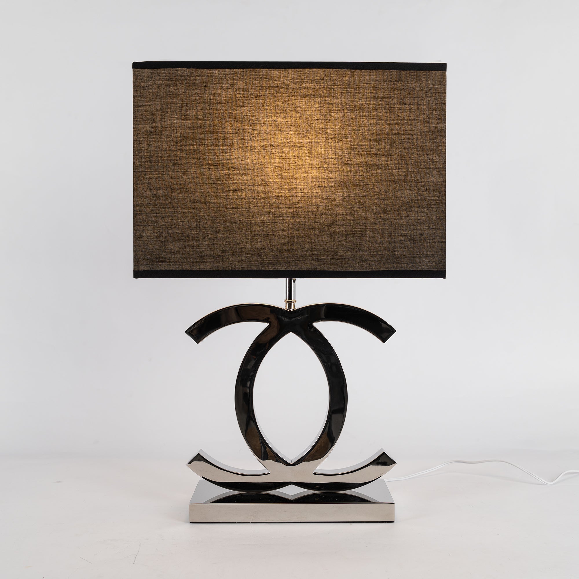 Roestvrij Stalen Tafellamp met Stoffen Kap – Luxe Designlamp Goud/Chroom met Zwart/Wit – E26/E27 Fitting – Ø36.5×H62cm | Sansoti