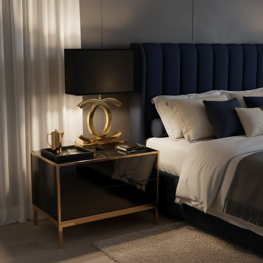 Roestvrij Stalen Tafellamp met Stoffen Kap – Luxe Designlamp Goud/Chroom met Zwart/Wit – E26/E27 Fitting – Ø36.5×H62cm | Sansoti