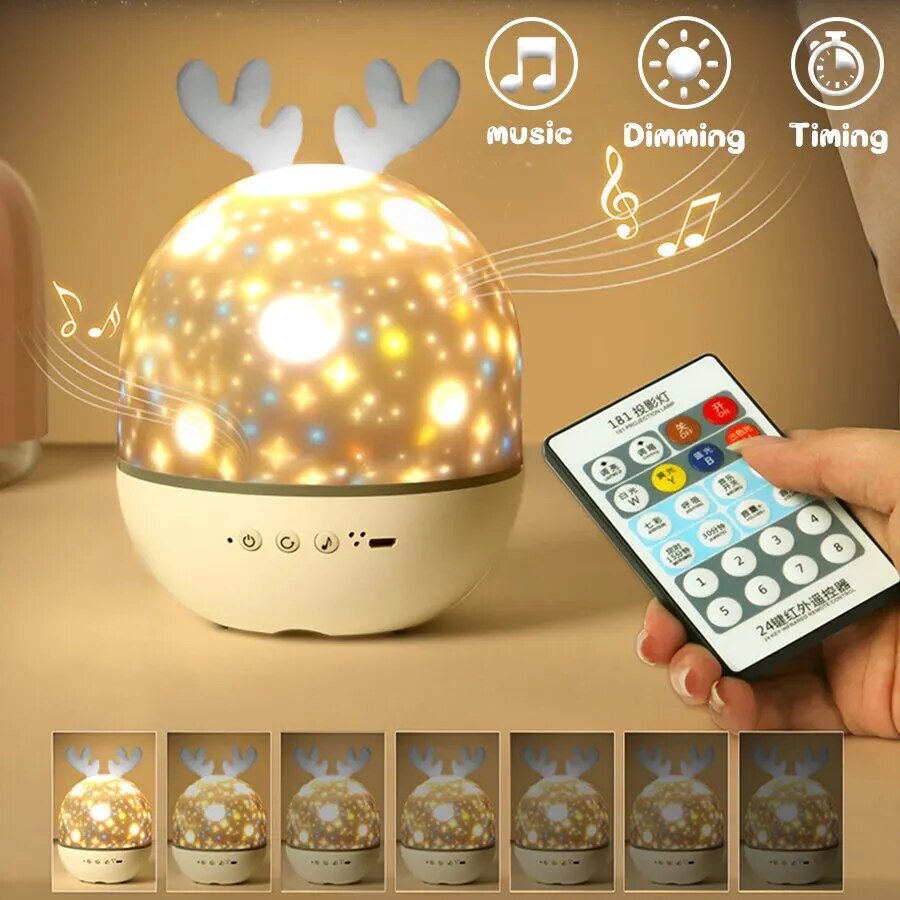LED Kids Night Light Starry Sky Warm White Projection Rotation USB Rechargeable Bedroom Decoration Mood Lighting | Sansoti