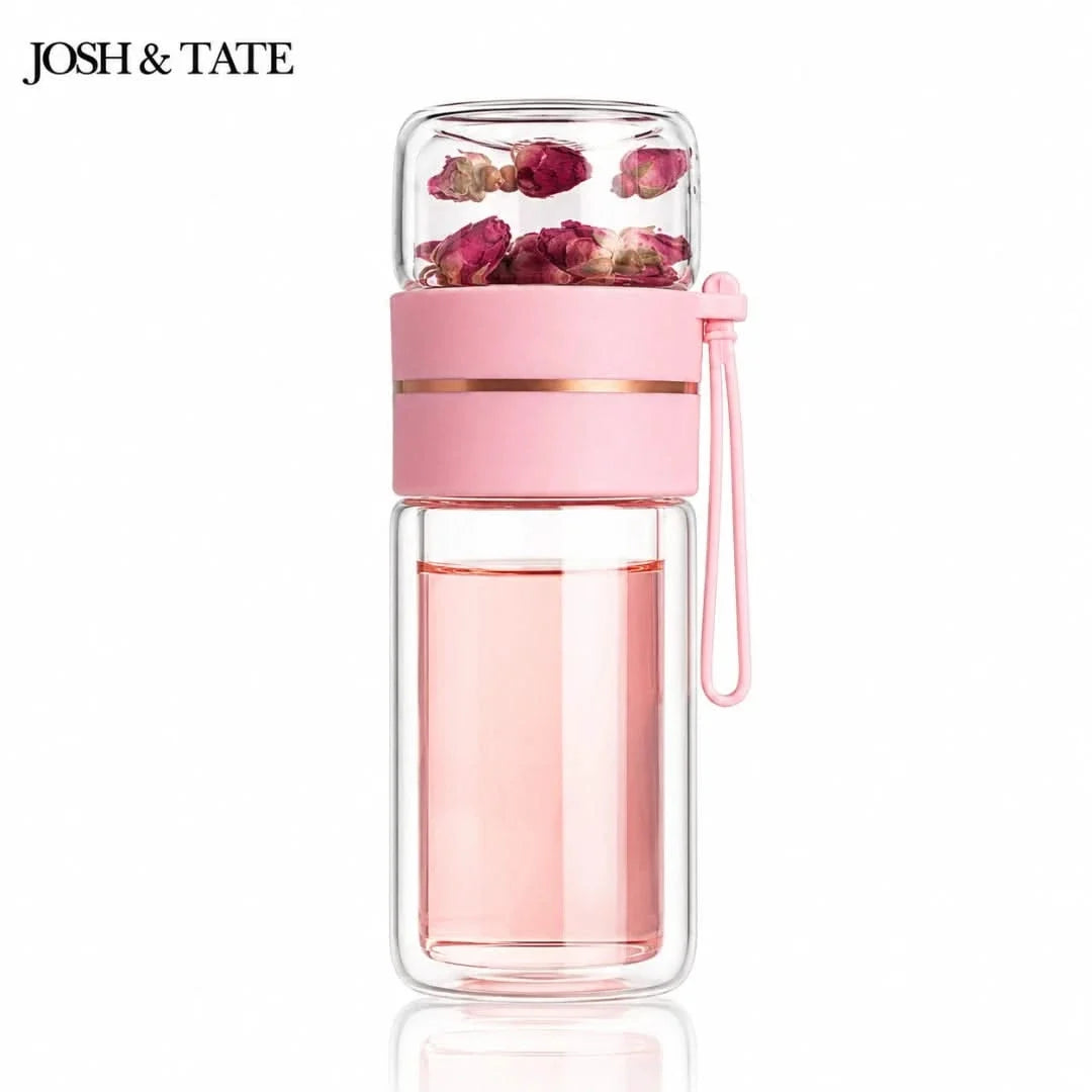 Thermosflasche mit Tee-Infuser und Siebkammer 400-450ml für lose Blätter auslaufsicher doppelwandiger Thermobecher | Sansoti