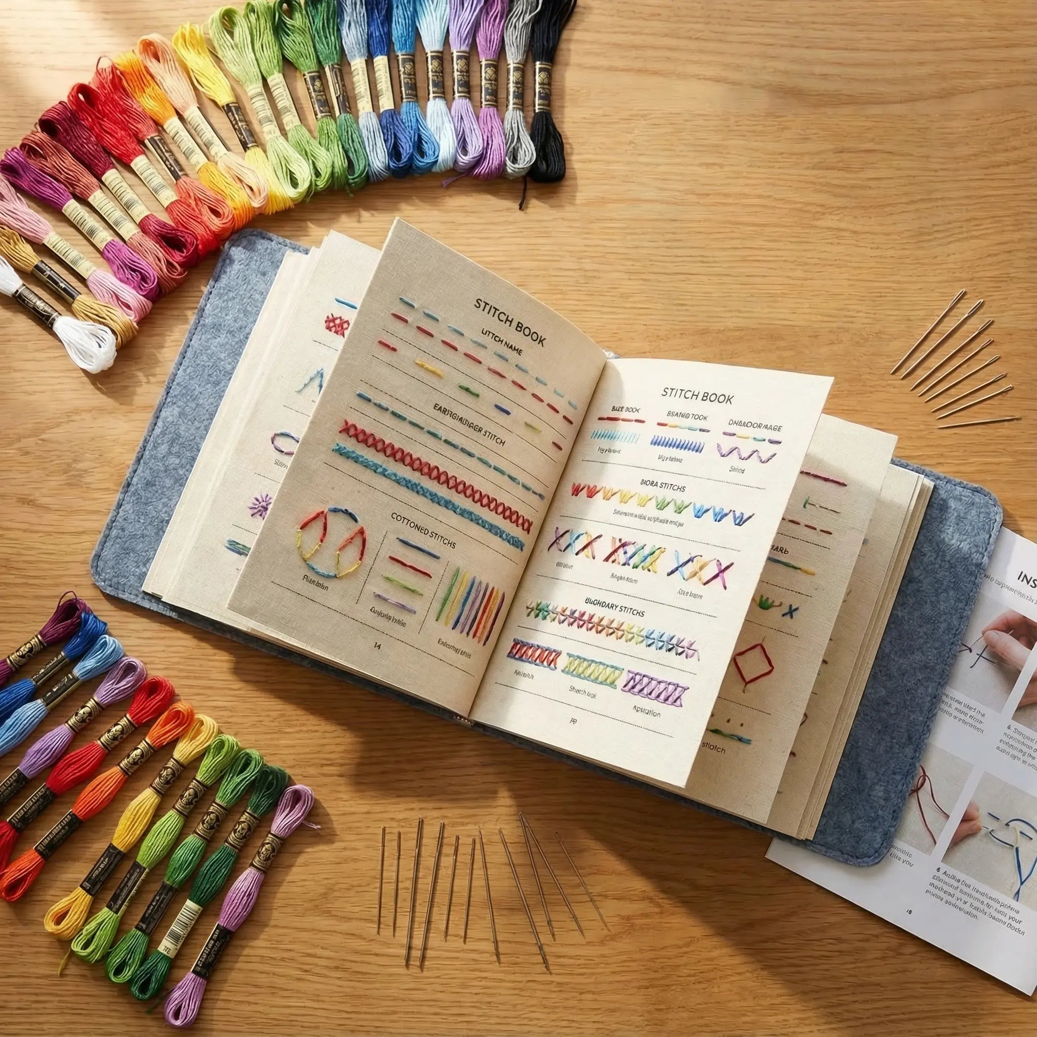 Borduurboek met 106 Steken voor Beginners – Compleet Startpakket met Bamboering, Garen & Video-Instructies – Afneembare Linnen Pagina's voor Oefening | Sansoti