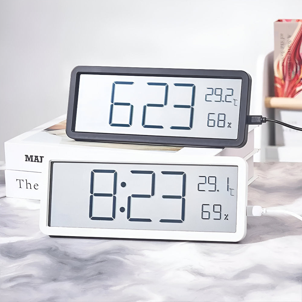 Digitale LED Wandklok met Temperatuur en Luchtvochtigheid 20cm Acryl Woonkamer Kantoor USB Klok Hygrometer | Sansoti