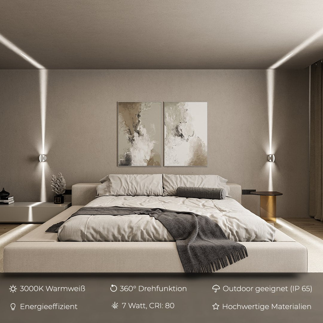 360° drehbare quadratische LED-Wandleuchte mit Lichteffekt, warmweiß, aus mattem Aluminium, modernes Design, Wandbeleuchtung | Sansoti
