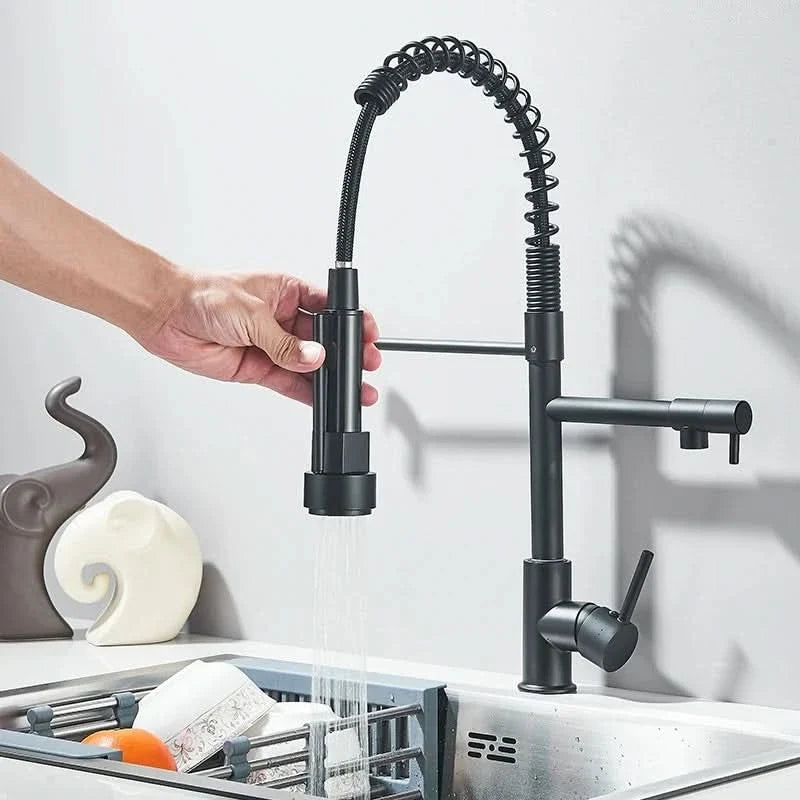 Robinet de cuisine extensible chromé à bec orientable, eau chaude et froide, douchette flexible, mitigeur de cuisine | Sansoti