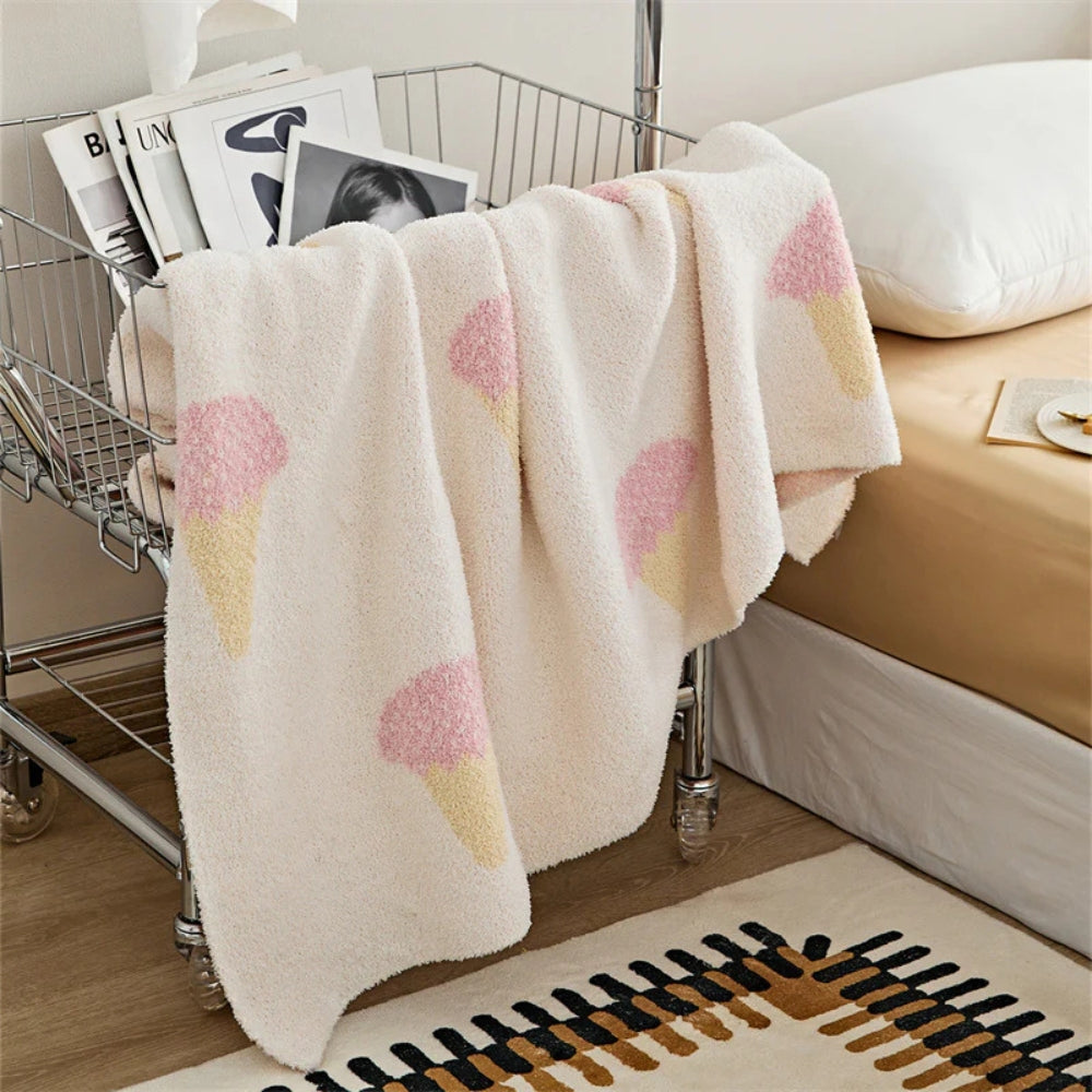 Knitted Blanket 120x150cm Ice Cream Pattern Soft Microfiber Throw for Sofa, Bed, Couch, and Travel Living Room | Sansoti
