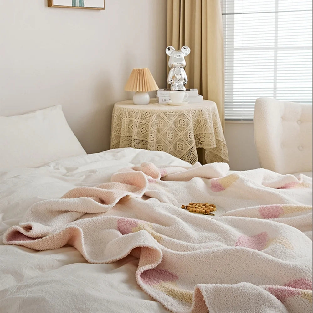 Knitted Blanket 120x150cm Ice Cream Pattern Soft Microfiber Throw for Sofa, Bed, Couch, and Travel Living Room | Sansoti