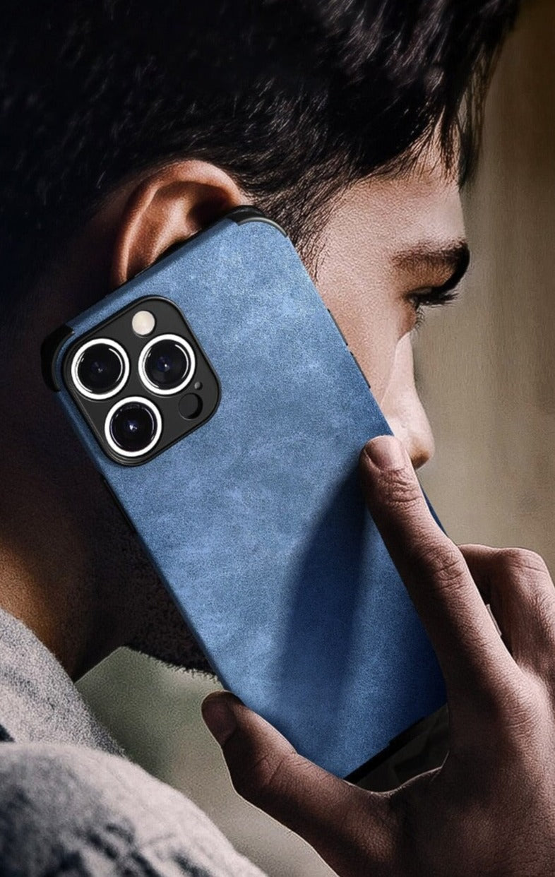 Etui do iPhone’a o fakturze skóry z efektem zamszu, odporną na wstrząsy ramką, ochroną aparatu, stylowe i odporne na kurz | Sansoti