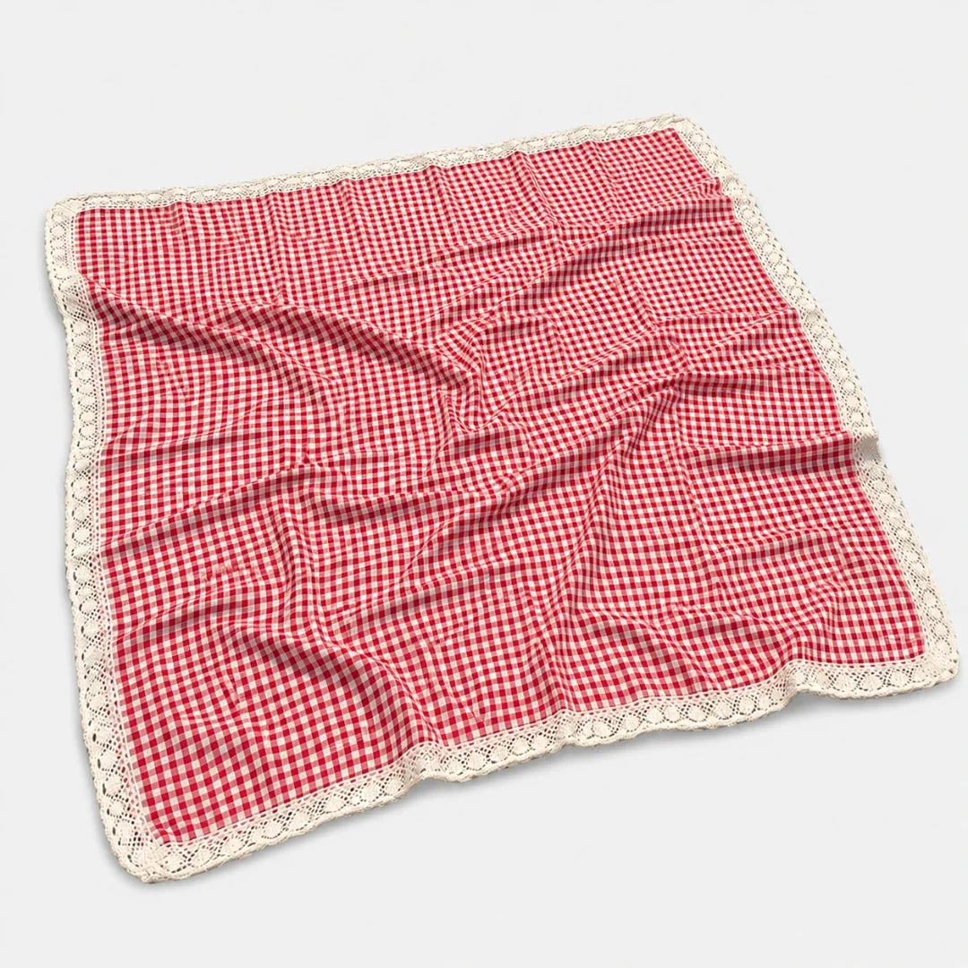 Geruite Picknickdeken met Gehaakte Rand Rood Zachte Buitenkleed Outdoor Deken voor Tuin Park Strand 5 Maten | Sansoti