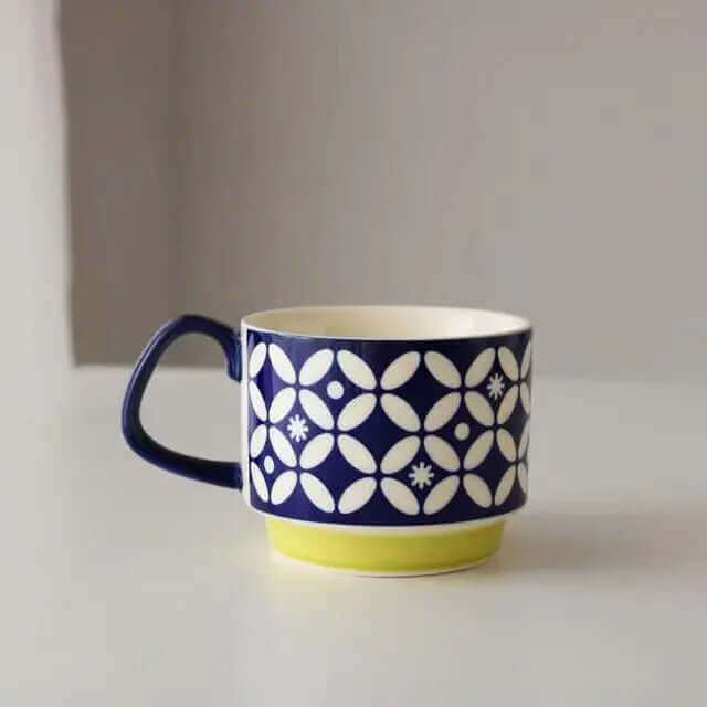 Keramiktasse im Retro-Stil 300 ml mit Vintage-Mid-Century-Design, Henkel, Geschirr, Trinkbecher für Tee und Kaffee | Sansoti