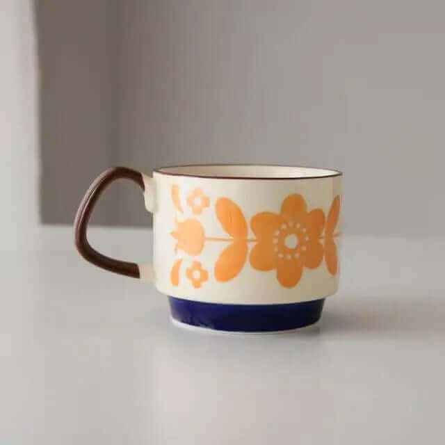 Keramiktasse im Retro-Stil 300 ml mit Vintage-Mid-Century-Design, Henkel, Geschirr, Trinkbecher für Tee und Kaffee | Sansoti
