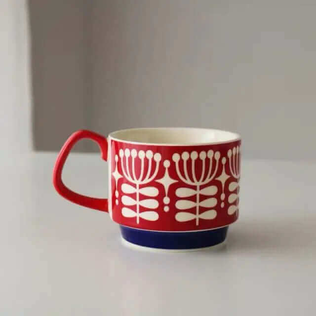 Keramiktasse im Retro-Stil 300 ml mit Vintage-Mid-Century-Design, Henkel, Geschirr, Trinkbecher für Tee und Kaffee | Sansoti