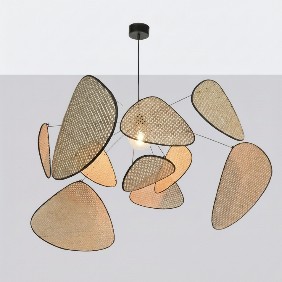 Suspension Rotin Tressé Main Noir Naturel E27 Salon Salle à Manger Bohème Scandinave | Restfield