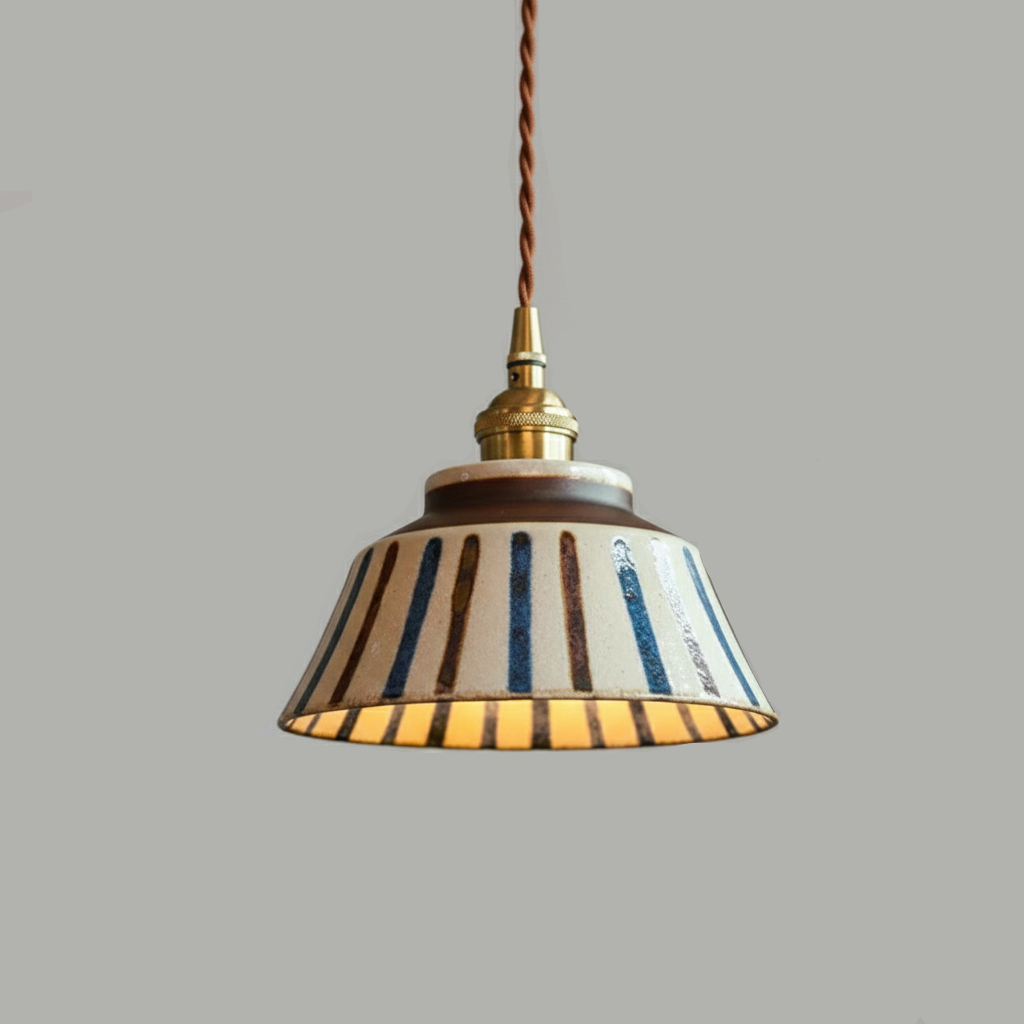 Keramik Pendelleuchte Handbemalt Kupfer Blau Natur E27 Wohnzimmer Esszimmer Japandi Retro Skandinavisch | Restfield