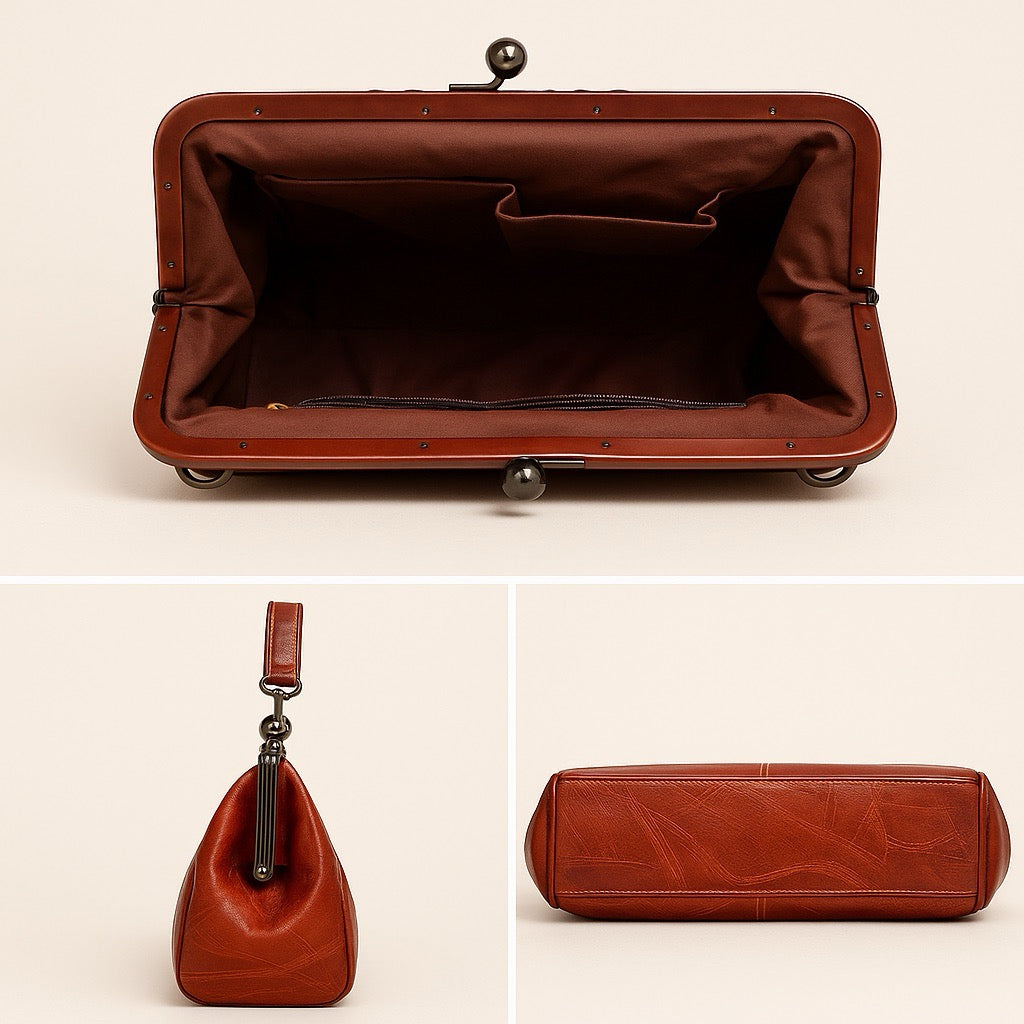 Vintage Handtas met Kliksluiting Retro Clutch Dames Avondtas Feesttas Schoudertas Elegant Design Bruin Zwart | Sansoti