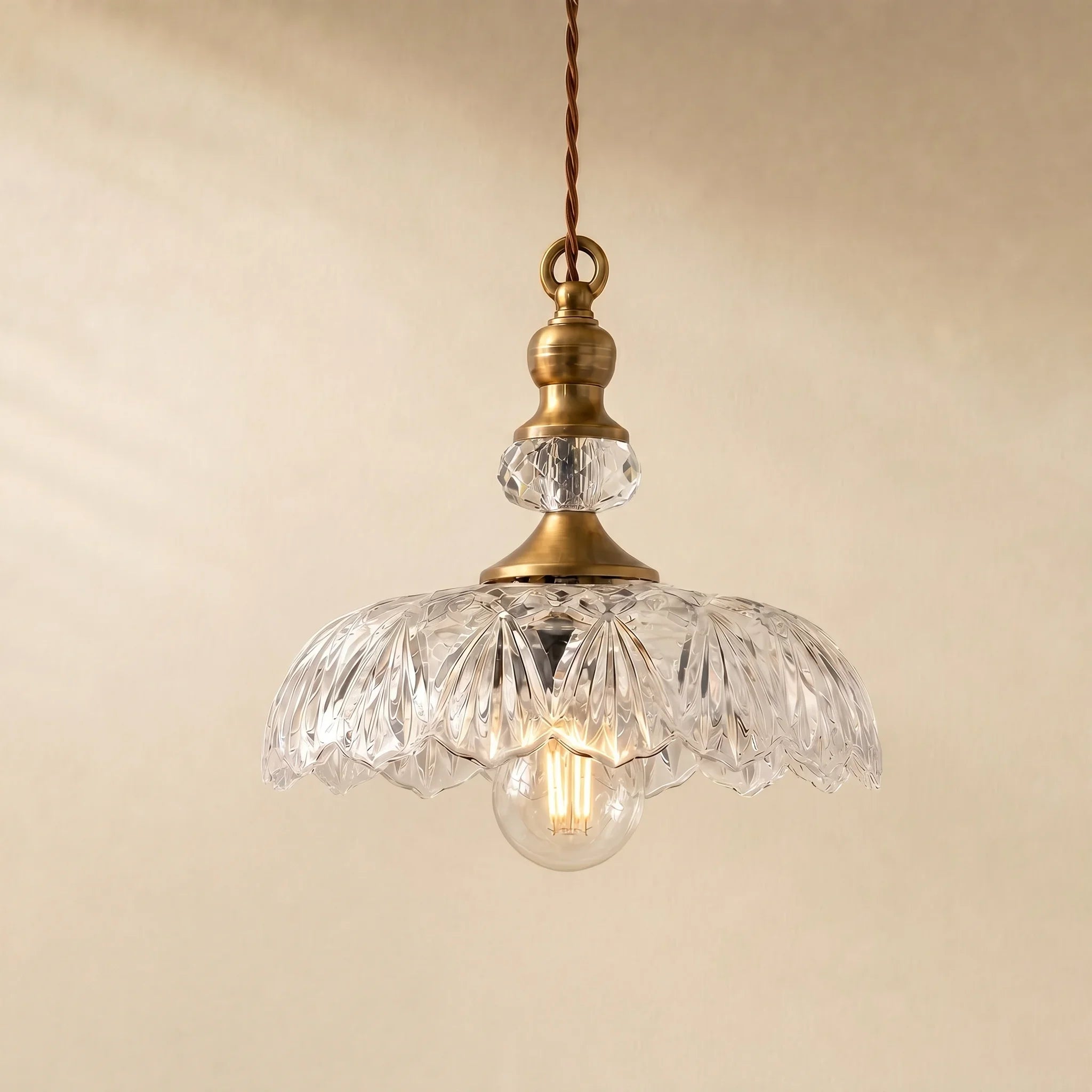 Vintage Hanglamp Glas Messing Bloemmotief Groen Zwart | Sansoti