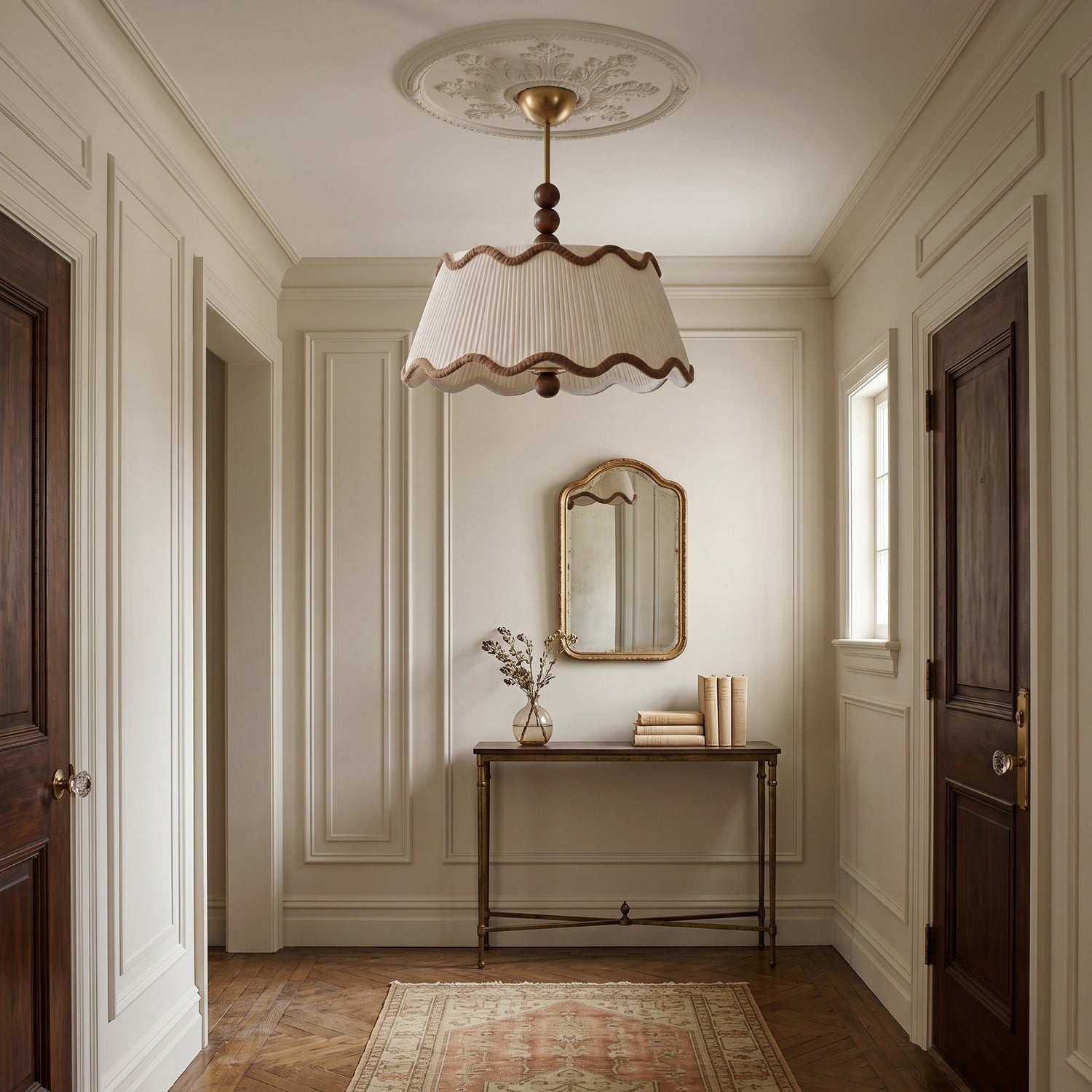 Plafondlamp met Geplooide Kap en Houten Kralen – Vintage Cottage Stijl voor Warm Sfeervol Licht | Sansoti