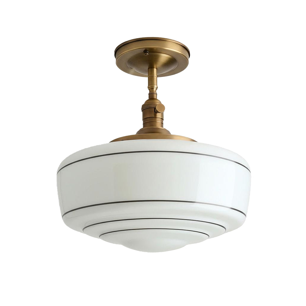 Ronde Plafondlamp met Gestreepte Glazen Kap en Messing Fitting – Scandinavische Flush Mount Verlichting | Sansoti