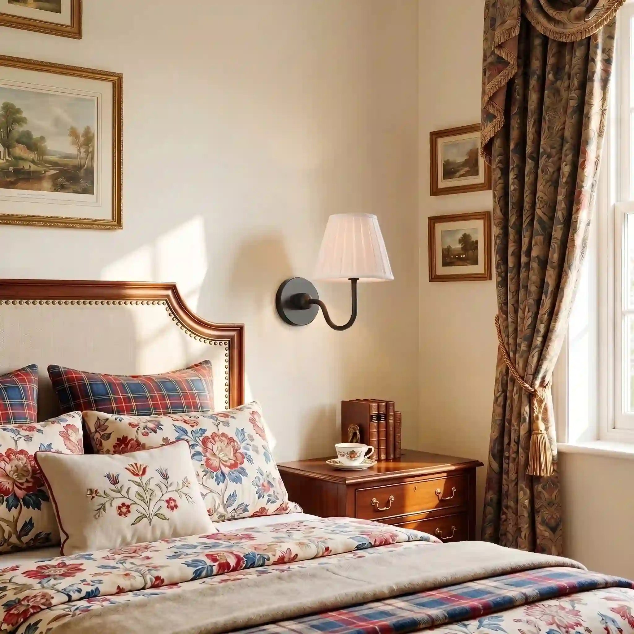 Wandlamp met Plissé Kap – Klassieke Wandverlichting Metaal & Linnen Landelijk Slaapkamer Hal Leeshoek Huis Interieur | Sansoti