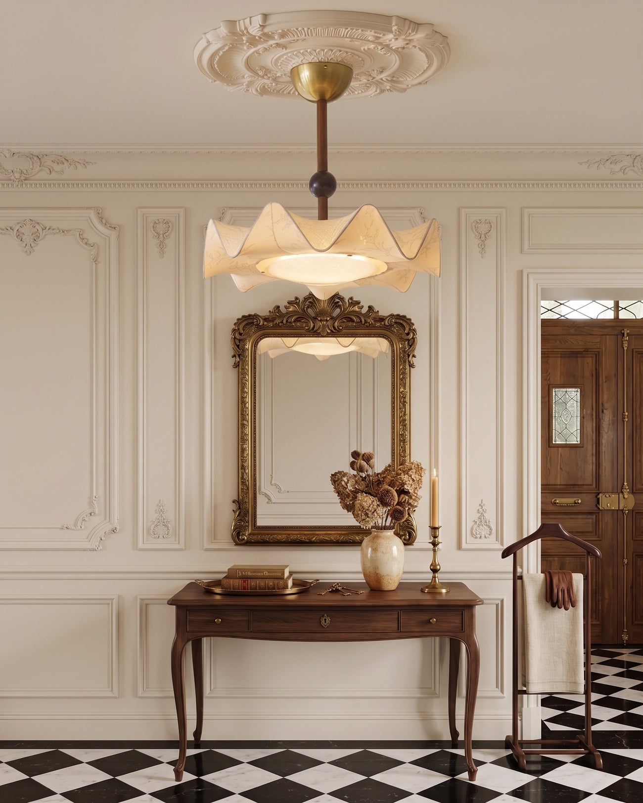 Plafondlamp met Bloemblaadjesontwerp – Walnoot & Goud – Geïntegreerde LED – Ø50cm × H44cm | Sansoti