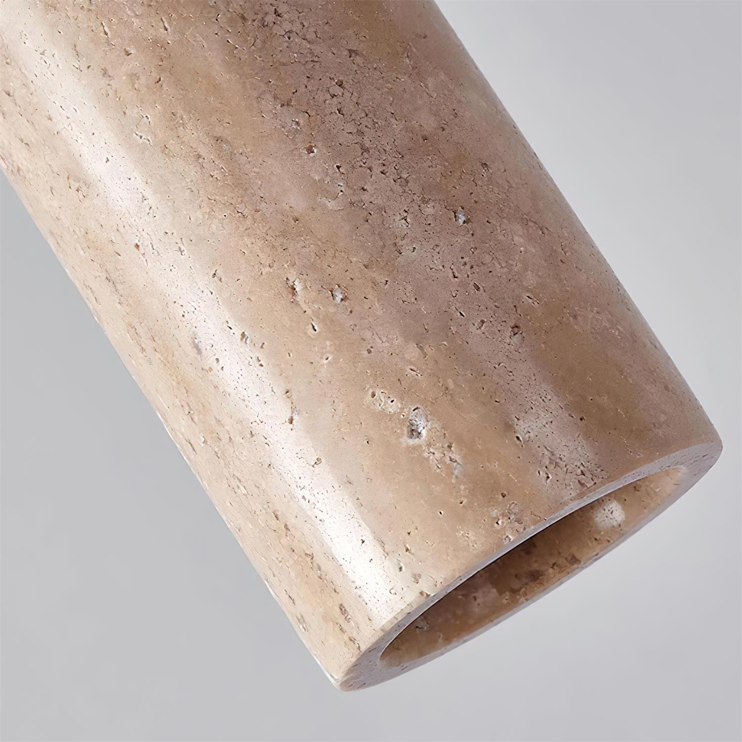 Hängelampe Travertin Zylinder Holz LED Beige Esstisch Wohnzimmer Naturstein Minimalistisches Design Beleuchtung Japandi Interieur | Restfield