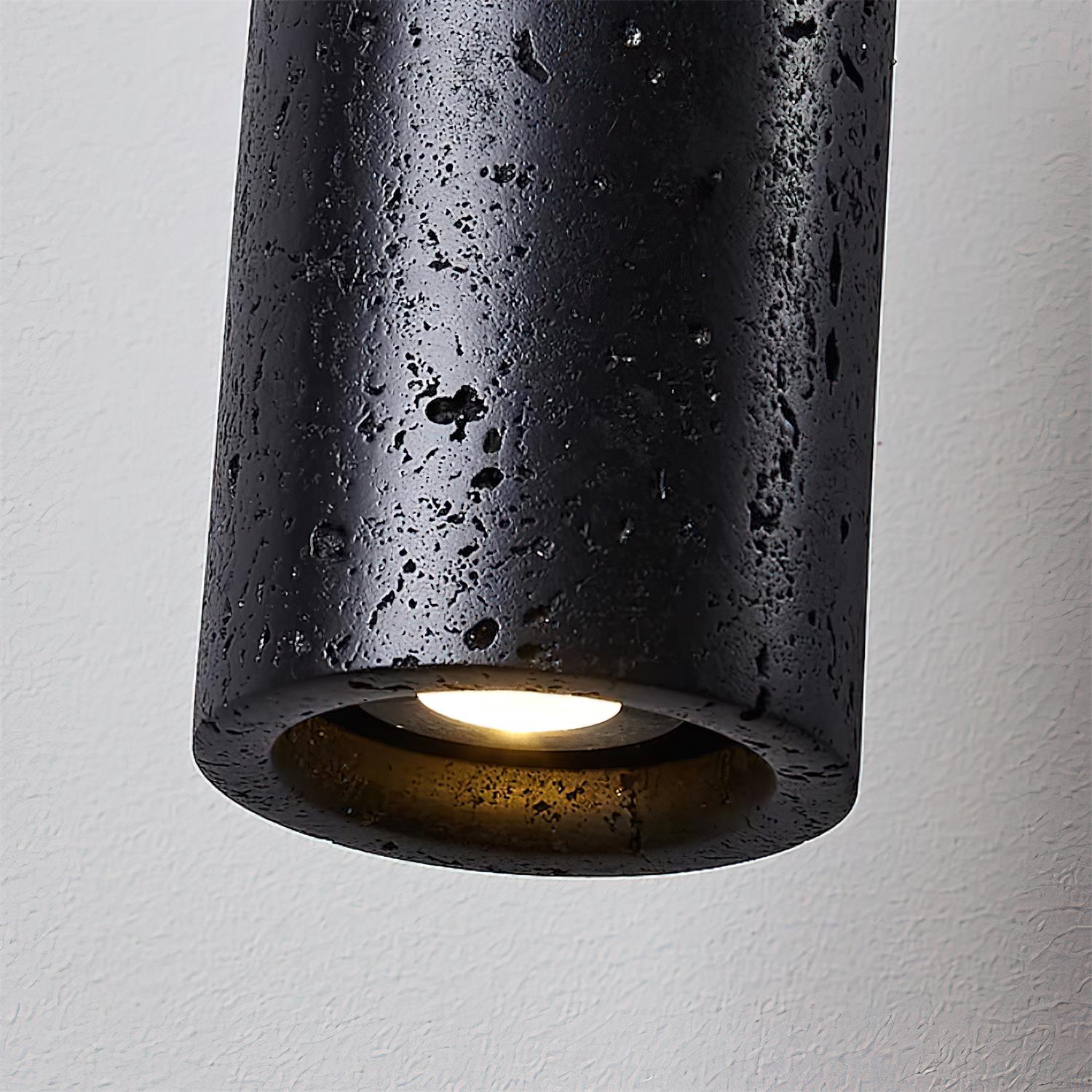 Hängelampe Travertin Zylinder Holz LED Beige Esstisch Wohnzimmer Naturstein Minimalistisches Design Beleuchtung Japandi Interieur | Restfield